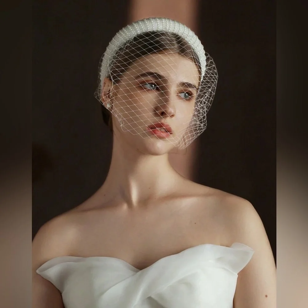 New Stunning French Netting Birdcage Headband Veil with Pearl ✨🔥🔥🔥